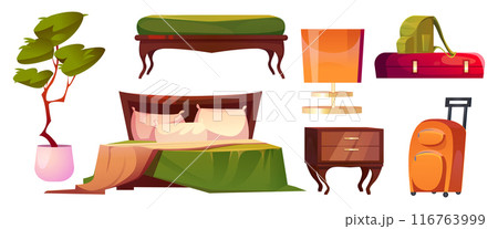 Hotel bedroom furniture. Home room inside cartoon Hotel bedroom furniture. Home room inside cartoon 116763999
