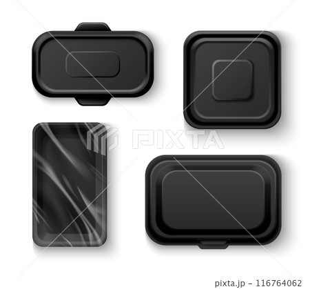 Black food tray. Empty container package mockup 116764062