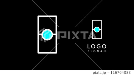 Abstract I letter logo with blue dots. Minimalist linear design, bold and clean letter monogram for corporate branding, tech startups, security businesses, and game apps. Vector illustration. 116764088
