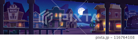 Wild west city or village landscape at night. Wild west city or village landscape at night. 116764108