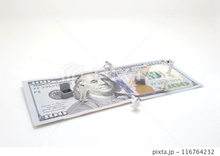 Assurance police figure on banknote, Fun world concept 116764232