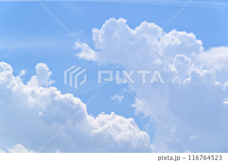 White clouds in a bright blue sky. The beauty of the nature	 116764523