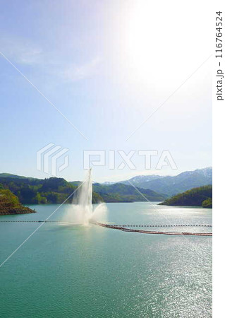 寒河江ダム　月山湖　大噴水　月山　西川町 116764524