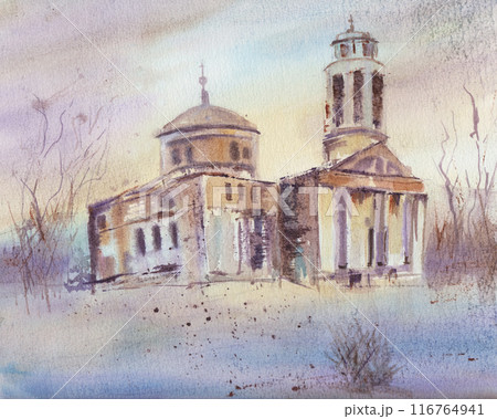 Old abandoned church in winter 116764941