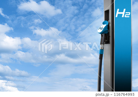 Hydrogen filling station on a background of blue sky Hydrogen filling station on a background of blue sky 116764993