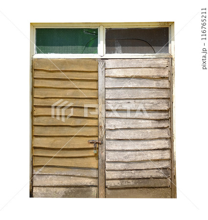 vintage rustic wooden door front view isolated on white background vintage rustic wooden door front view isolated on white background 116765211