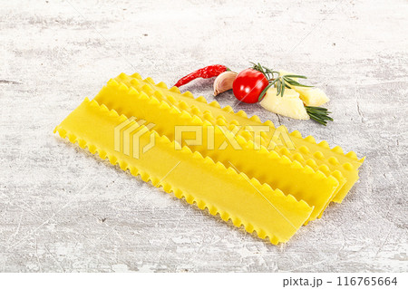 Uncooked raw Lasagna dry sheets Uncooked raw Lasagna dry sheets 116765664