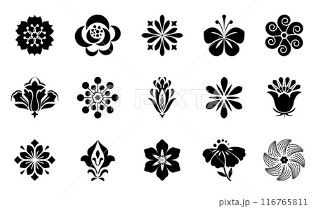 Flowers icon set. Flowers isolated on transparent background. Flowers in modern simple. Cute round flower plant nature collection. Vector illustrator 116765811