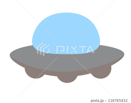 Alien spaceship, spacecrafts and UFO. Cosmic ship in form saucer for transportation. Children clip art. Vector cartoon flat illustration for space design. 116765832