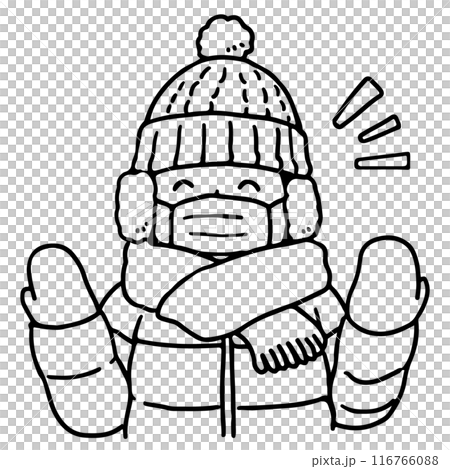 A line drawing of a person fully prepared for the cold 116766088