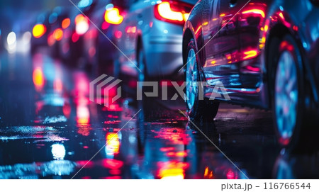 Night Traffic with Red Brake Lights 116766544