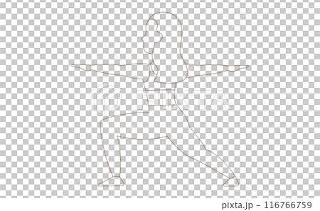 一個女人做瑜伽的後視圖的線畫插圖 一個女人做瑜伽的後視圖的線畫插圖 116766759