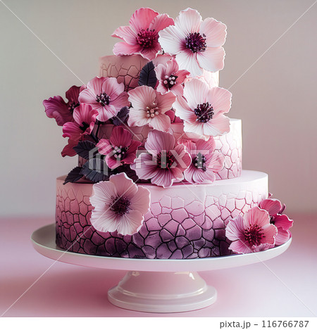 Luxury vibrant monochrome pastel pink wedding cake, wedding celebrations, catering. Romantic design 116766787