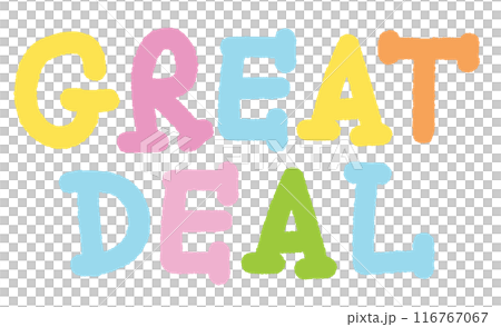 GREAT DEAL sale icon for pastel font, typography, promotion, marketing, business, communication, online shopping, campaign badge, sticker, ad template, social media, discount, web button, print, ads 116767067