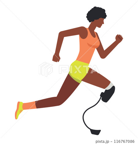 Paralympic dark skinned woman athletic running 116767086