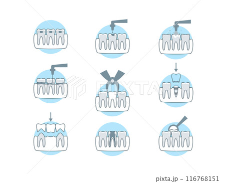 Dental Procedure Clinic Sign Color Thin Line Icon Set Include of Implant and Orthodontics . Vector illustration of Dentistry Icons Dental Procedure Clinic Sign Color Thin Line Icon Set Include of Implant and Orthodontics . Vector illustration of Dentistry Icons 116768151