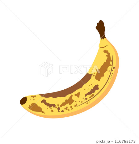 Overripe banana fruit in flat style isolated on white background. Cartoon banana with brown spots. Vector illustration Overripe banana fruit in flat style isolated on white background. Cartoon banana with brown spots. Vector illustration 116768175