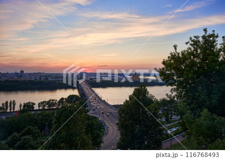 Evening view of Kanavinsky Bridge and Alexander Nevsky Cathedrall, Nizhny Novgorod, Russia Evening view of Kanavinsky Bridge and Alexander Nevsky Cathedrall, Nizhny Novgorod, Russia 116768493