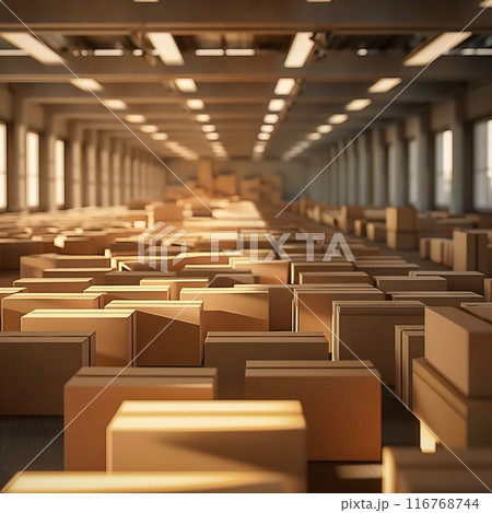 logistics warehouse with cardboard boxes 116768744