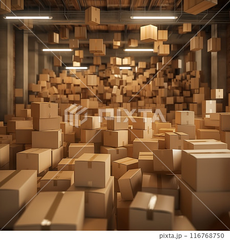 logistics warehouse with cardboard boxes 116768750