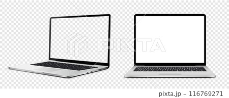 Laptop computer with white and empty screen on transparent background Laptop computer with white and empty screen on transparent background 116769271