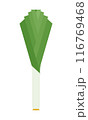 Leek. Fresh whole leek stem. Vegetable, ingredient, food, plant. Minimalist vector illustration, isolated on white. Clean and simple style.  116769468