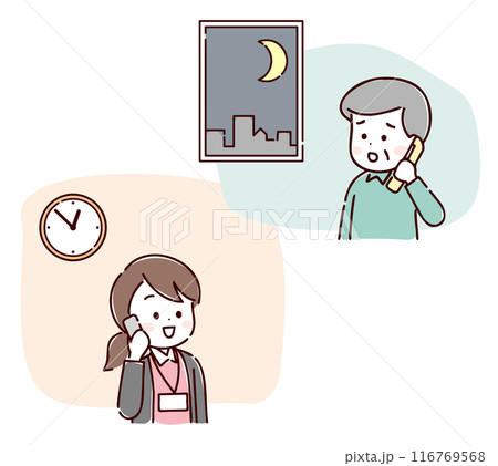 深夜に訪問看護ステーションへ電話する高齢者 116769568