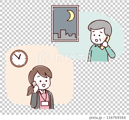 深夜に訪問看護ステーションへ電話する高齢者 116769568