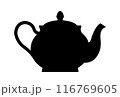 Teapot. Black silhouette. Tableware for hot drinks, kitchen utensil. Flat vector shape for stencil, template, design. 116769605