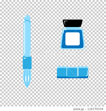 A simple illustration of a light blue glass pen and ink bottle A simple illustration of a light blue glass pen and ink bottle 116770334