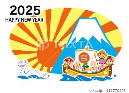 2025　ハッピーニューイヤー　七福神の宝船　テンプレート 116770405