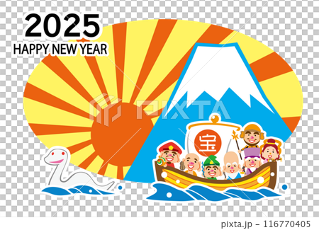 2025　ハッピーニューイヤー　七福神の宝船　テンプレート 116770405
