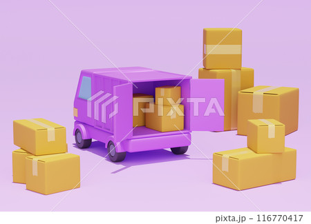 Delivery truck with open back door 3D graphic 116770417