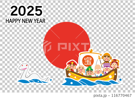 2025 ハッピーニューイヤー 日の丸 七福神の宝船 テンプレート 2025 ハッピーニューイヤー 日の丸 七福神の宝船 テンプレート 116770467