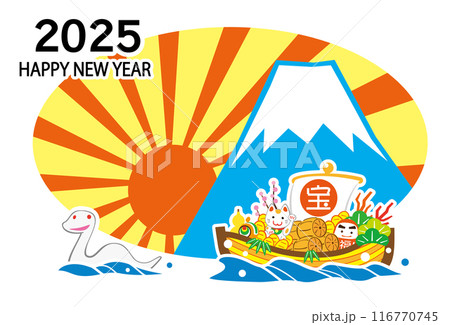 2025　ハッピーニューイヤー　宝船　テンプレート 116770745