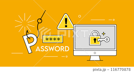 フィッシング詐欺・パスワード盗難とセキュリティ対策のイラスト素材 フィッシング詐欺・パスワード盗難とセキュリティ対策のイラスト素材 116770878