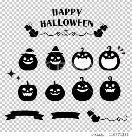 Cute Halloween pumpkin and leaf silhouette background frame 116771381