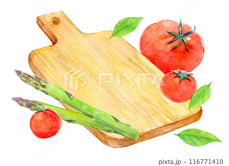 新鮮な野菜とまな板　クッキング　水彩イラスト 116771410