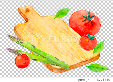 新鮮な野菜とまな板　クッキング　水彩イラスト 116771410