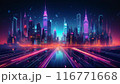 未来的な都市の夜景と高層ビル 116771668