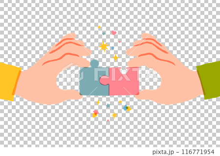 Illustration of two hands holding a puzzle 116771954