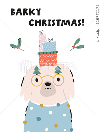 Holiday Christmas card with portrait of adorable dog 116772173