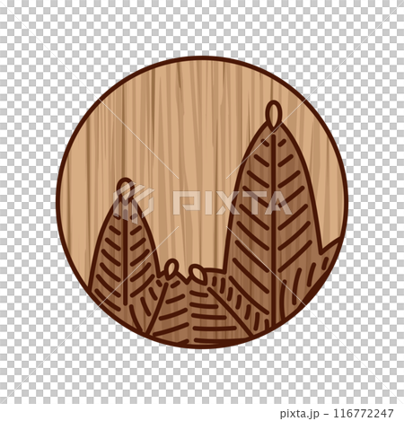 Simple circular wooden playing card - January, Pine, Pine husk 116772247