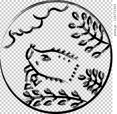 毛筆圓形迷你花札、汶月、萩、野豬、七月、萩和野豬 毛筆圓形迷你花札、汶月、萩、野豬、七月、萩和野豬 116772303