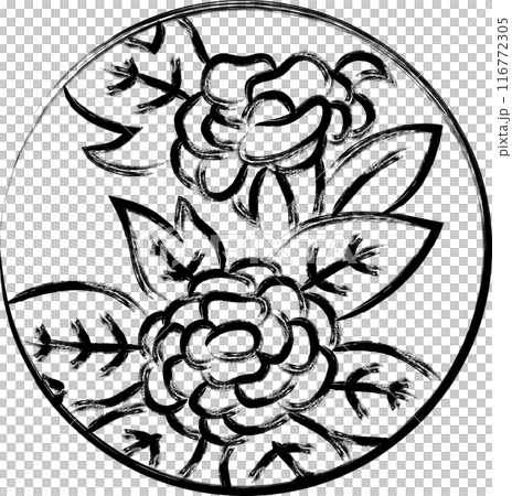 毛筆圓形迷你花札、水無月、牡丹、六月、牡丹渣 116772305