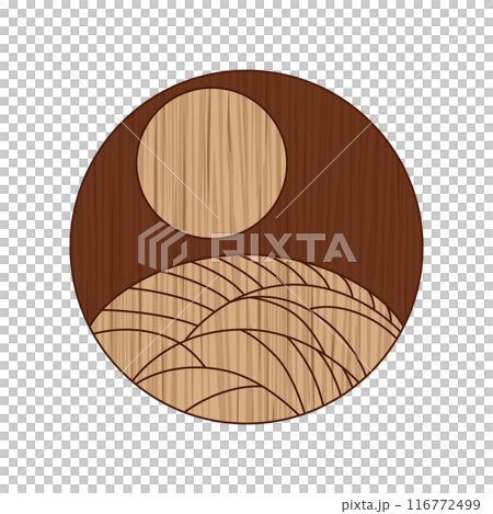 Wood carving style circular Hanafuda card - August, Awake, Moon, Awake and Moon Wood carving style circular Hanafuda card - August, Awake, Moon, Awake and Moon 116772499