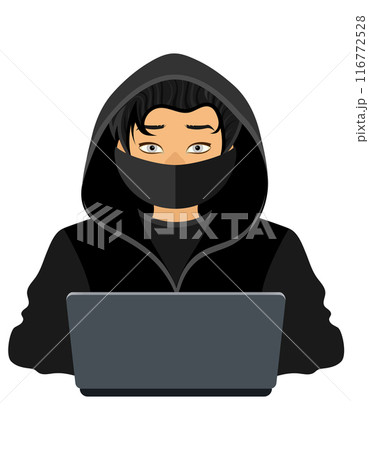 young hacker programmer it specialist coder sitting at a laptop in a sweater with a hood flat style vector illustration young hacker programmer it specialist coder sitting at a laptop in a sweater with a hood flat style vector illustration 116772528