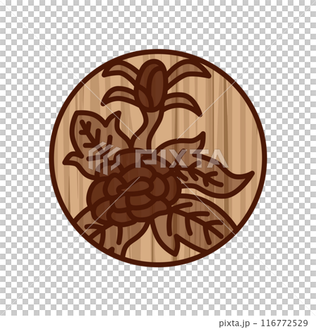Wood carving style circular mini Hanafuda cards Minazuki Peony June Peony casing Wood carving style circular mini Hanafuda cards Minazuki Peony June Peony casing 116772529