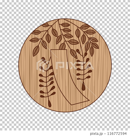 木彫り風円形花札　卯月　藤　赤短　4月　藤に赤短 116772594