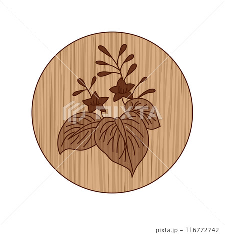 木彫り風円形花札　師走　桐　12月　桐のカス 116772742